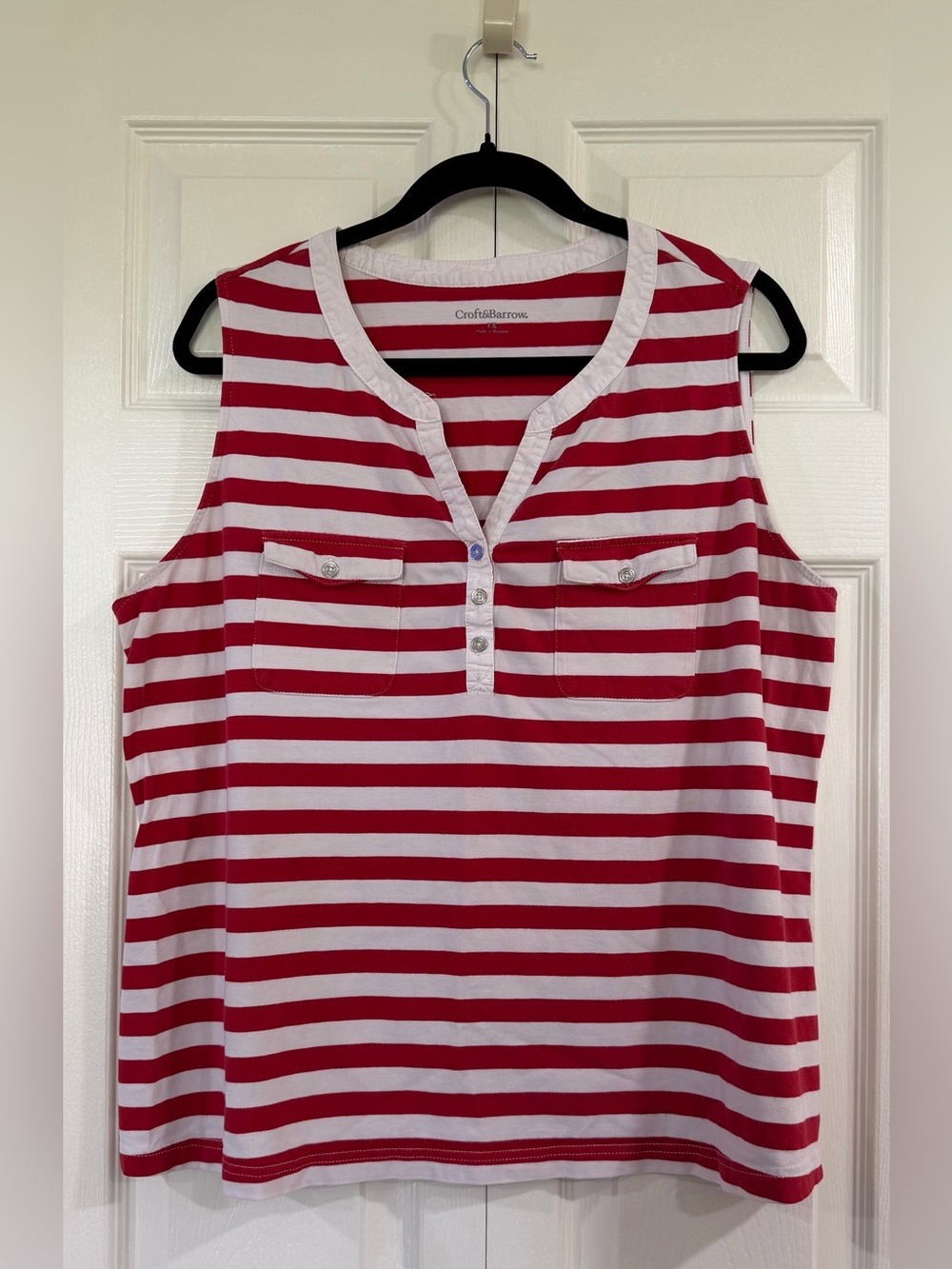 croft & barrow Red and White Striped Sleeveless Henley Tank